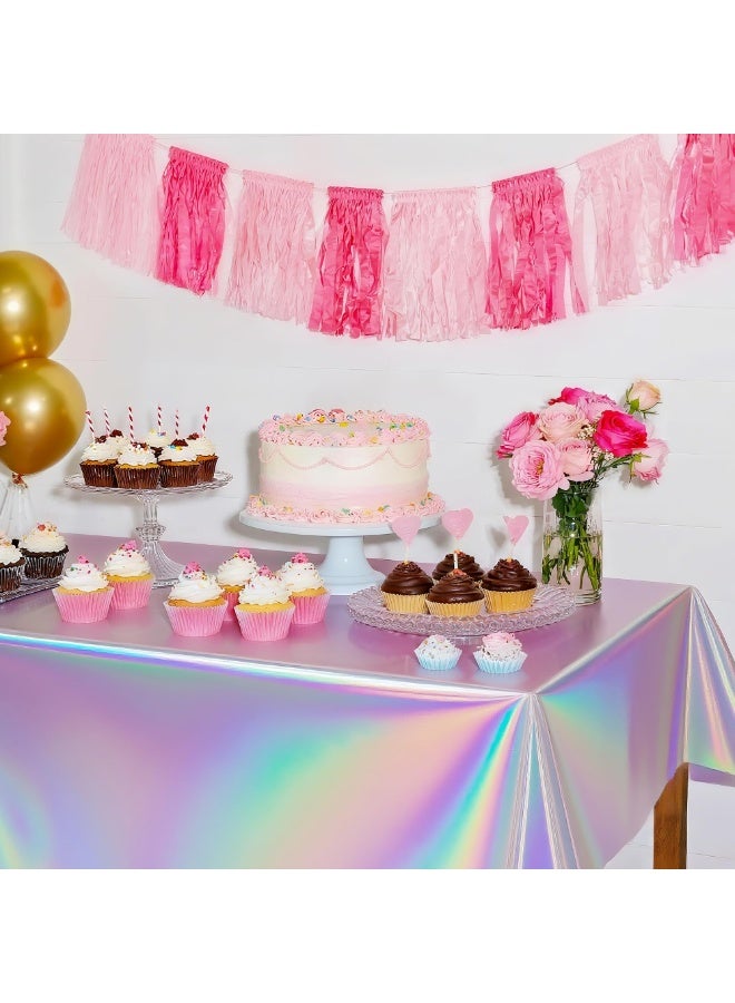 3-piece set of rainbow colored plastic tablecloths, shiny disposable laser rectangular tablecloths, holographic foil tablecloths, rainbow colored party decorations, birthdays, brides, weddings, Christmas - Image 2